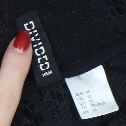 H&M Divided Women's Black Lace Short Sleeve Bodycon Dress Size 12