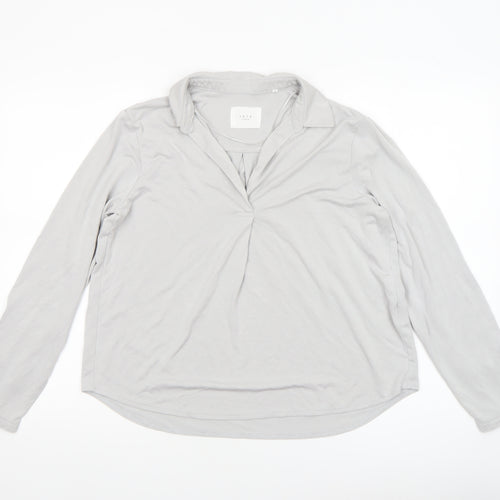 Yaya Women Grey Long Sleeve Collared Modal Blend Blouse Medium