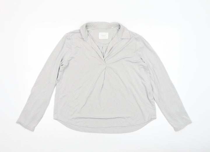 Yaya Women Grey Long Sleeve Collared Modal Blend Blouse Medium