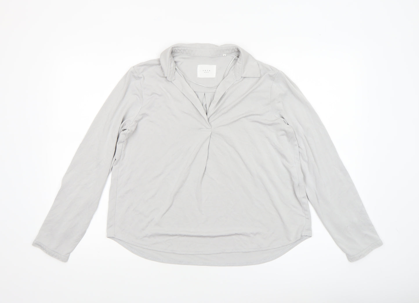 Yaya Women Grey Long Sleeve Collared Modal Blend Blouse Medium