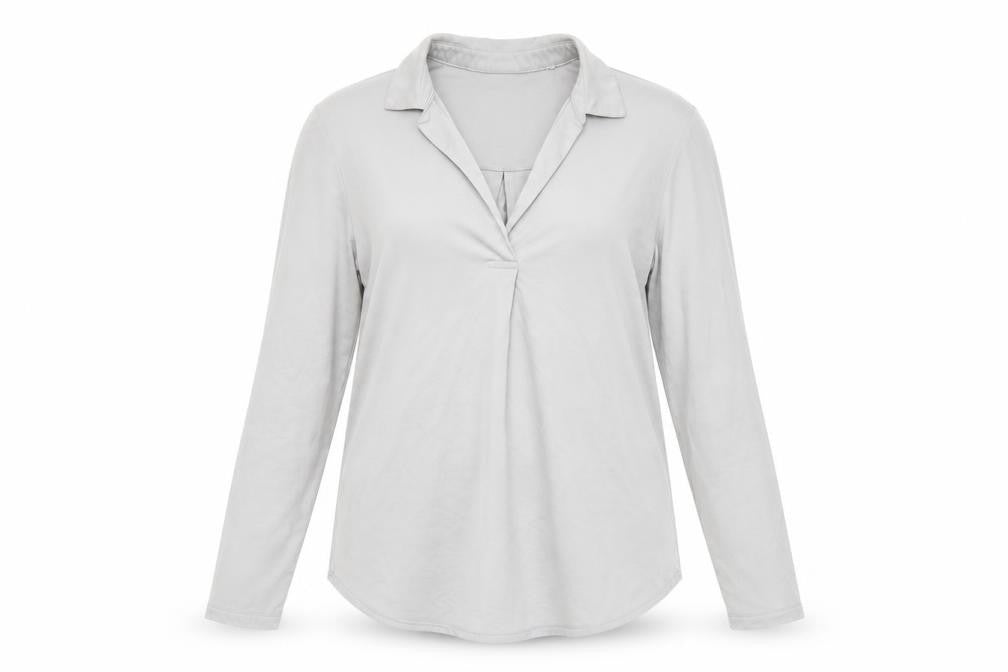 Front view of Yaya Women Grey Long Sleeve Collared Modal Blend Blouse Medium