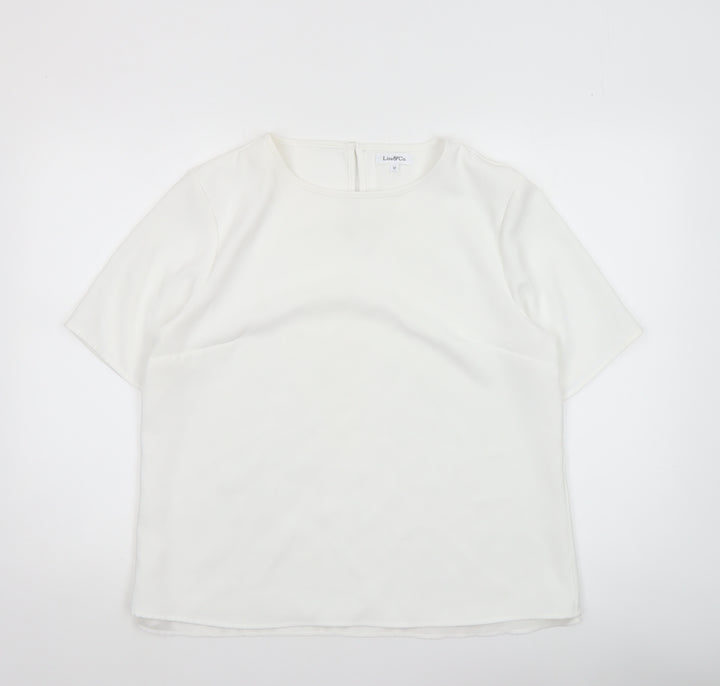 Lisa & Co. Womens White Short Sleeve Polyester Blouse Size 12