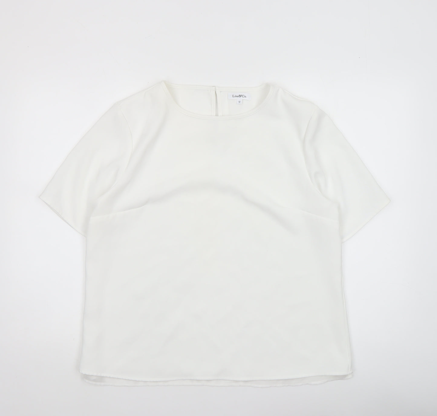 Lisa & Co. Womens White Short Sleeve Polyester Blouse Size 12