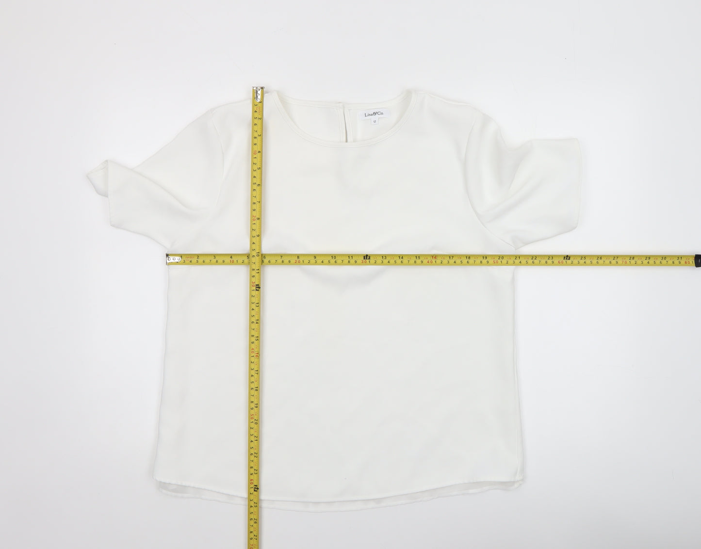 Lisa & Co. Womens White Short Sleeve Polyester Blouse Size 12
