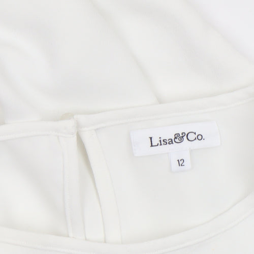 Lisa & Co. Womens White Short Sleeve Polyester Blouse Size 12