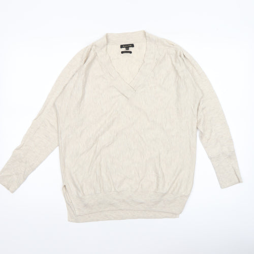 Massimo Dutti Women’s Beige V-Neck Linen Cotton Jumper Size 12