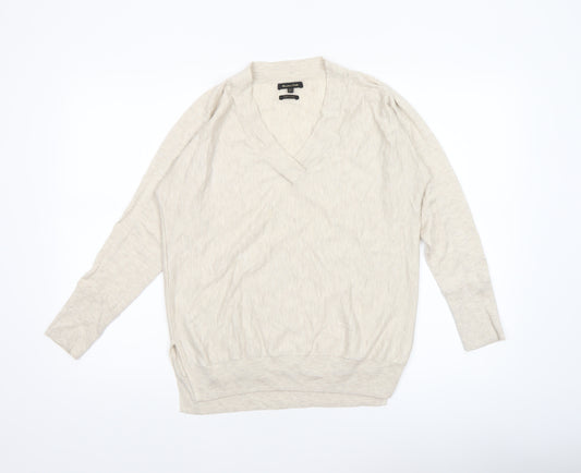 Massimo Dutti Women’s Beige V-Neck Linen Cotton Jumper Size 12