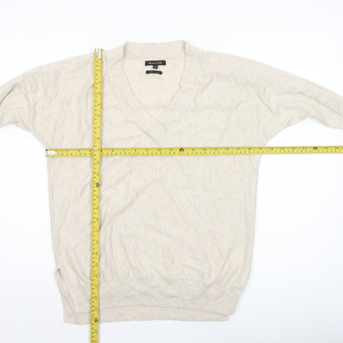 Massimo Dutti Women’s Beige V-Neck Linen Cotton Jumper Size 12