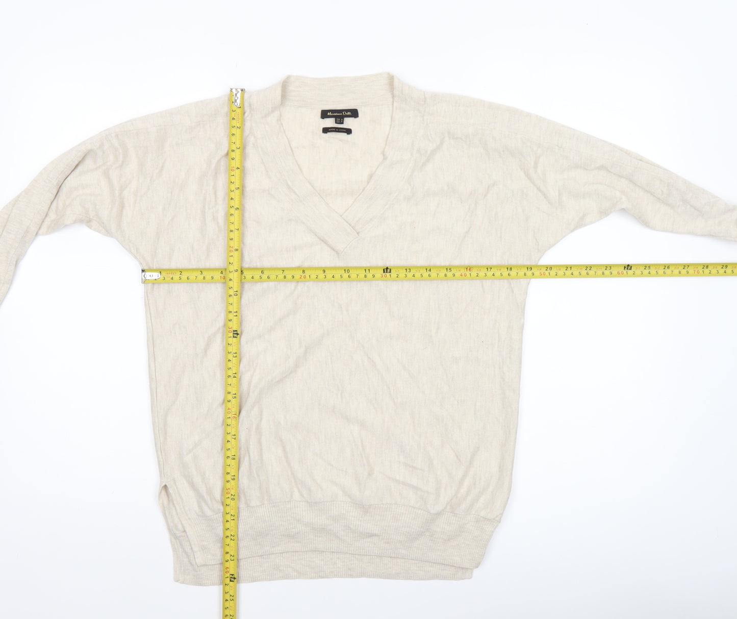 Massimo Dutti Women’s Beige V-Neck Linen Cotton Jumper Size 12