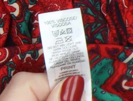 Dunnes Women Red Paisley Bohemian V-Neck A-Line Short Dress Size S