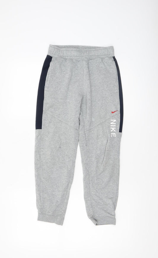 Nike Boys Grey Jogger Trousers M 10-11 Years Elastic Waist Fleece