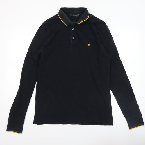 French Connection Men's Black Long Sleeve Cotton Polo Shirt Size M