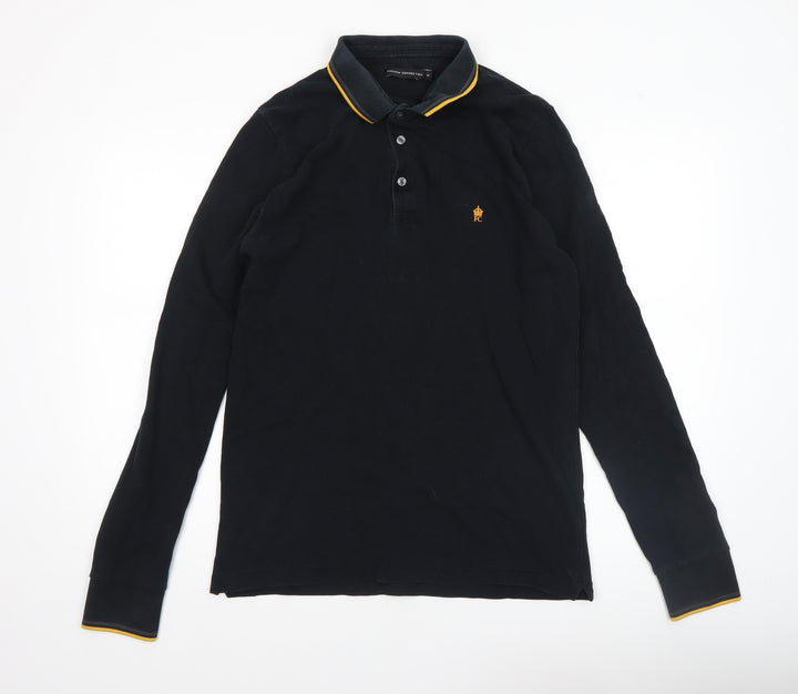French Connection Men's Black Long Sleeve Cotton Polo Shirt Size M