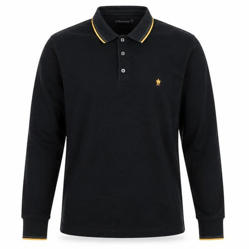 French Connection Men's Black Long Sleeve Cotton Polo Shirt Size M