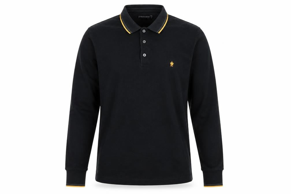 French Connection Men's Black Long Sleeve Cotton Polo Shirt Size M