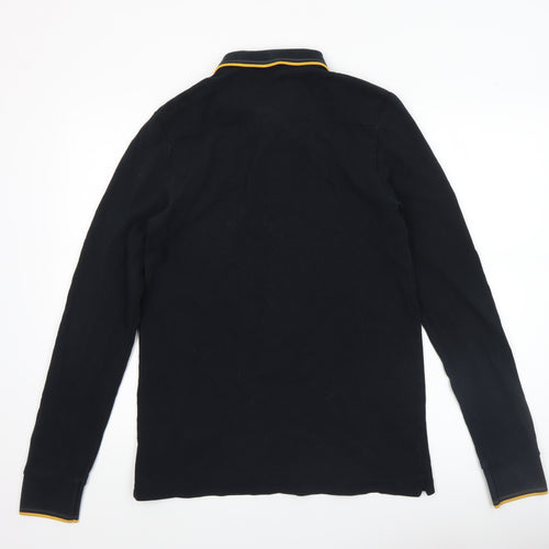 French Connection Men's Black Long Sleeve Cotton Polo Shirt Size M