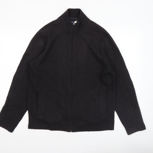 Ben Sherman Men's Black Full Zip Ribbed Knit Jumper Size S