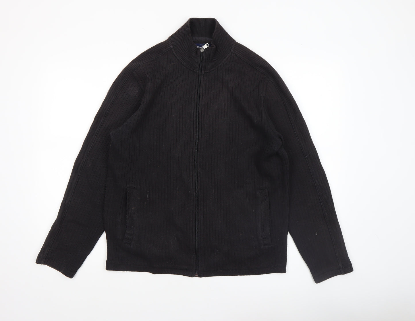 Ben Sherman Men's Black Full Zip Ribbed Knit Jumper Size S