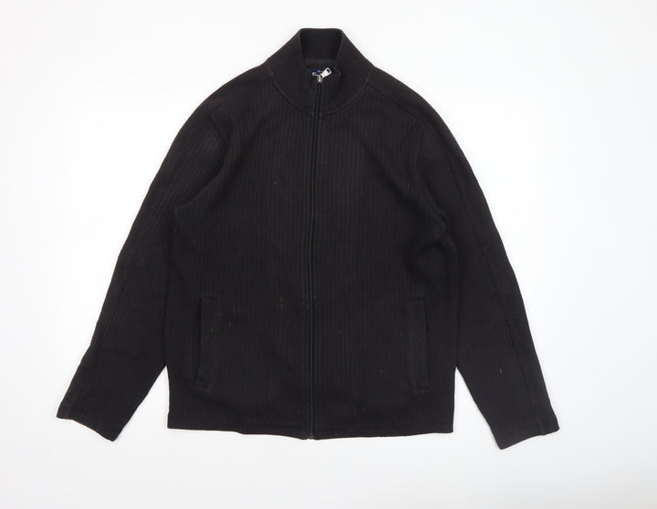 Ben Sherman Men's Black Full Zip Ribbed Knit Jumper Size S
