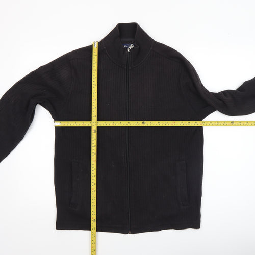 Ben Sherman Men's Black Full Zip Ribbed Knit Jumper Size S