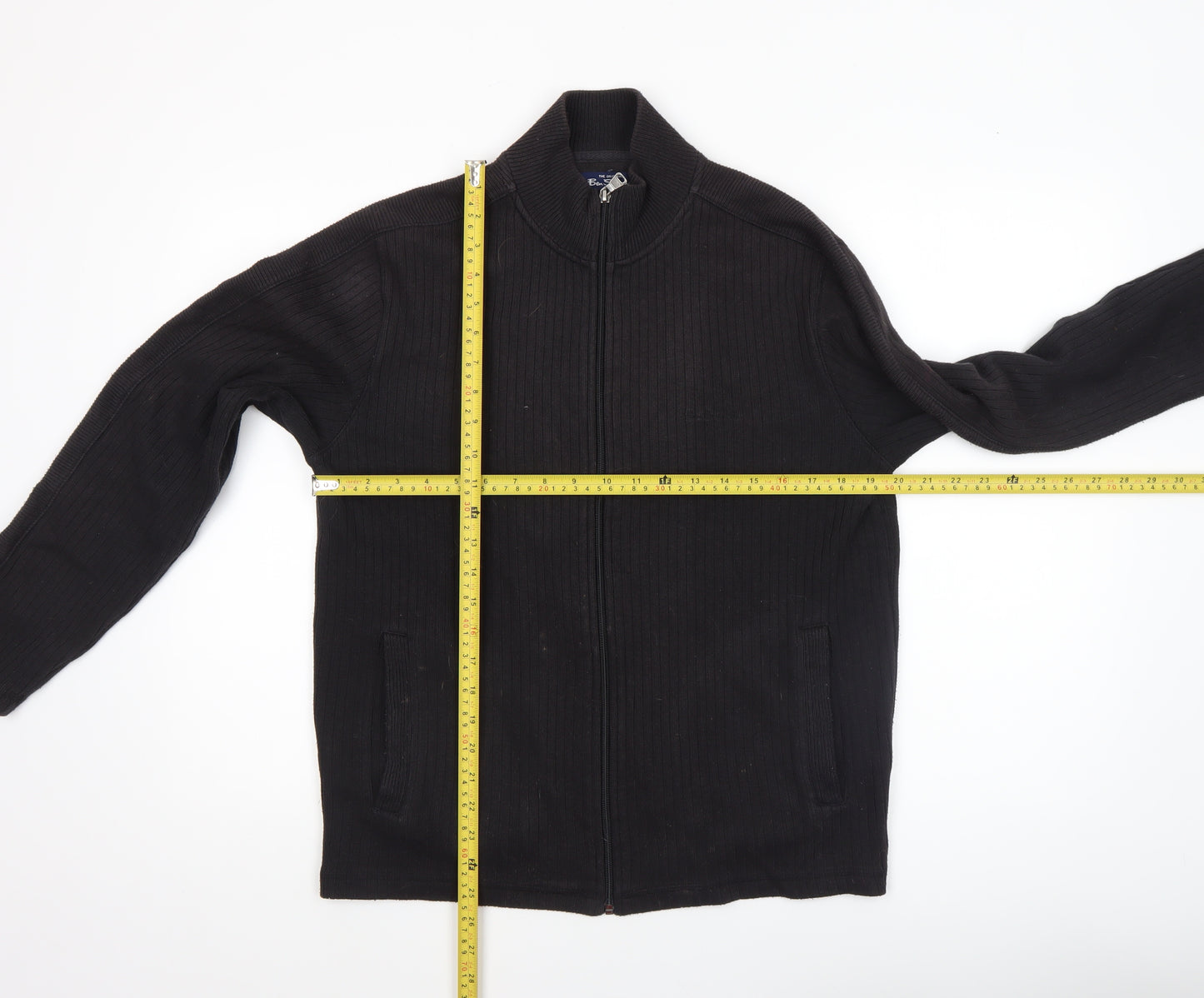 Ben Sherman Men's Black Full Zip Ribbed Knit Jumper Size S