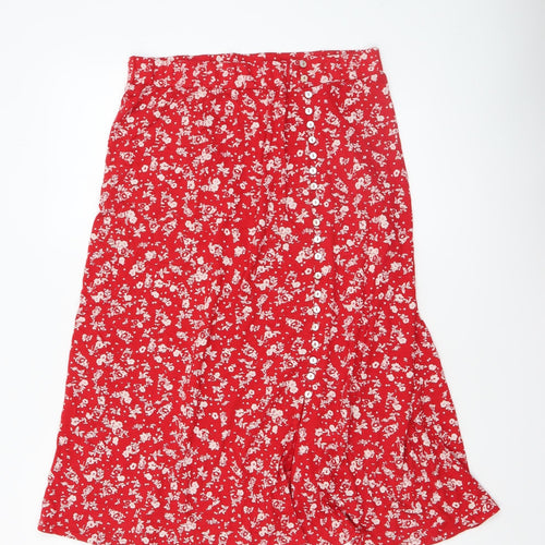 Monsoon Womens Red Floral Midi A-Line Skirt Size M