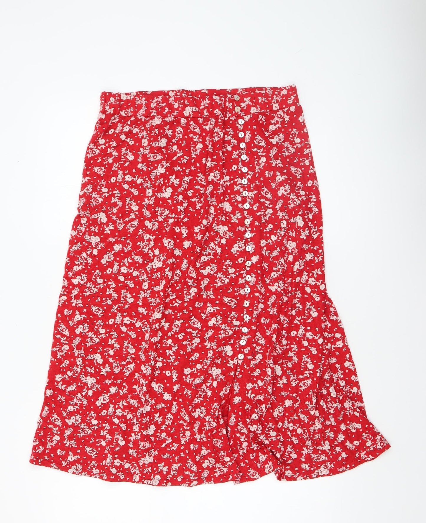 Monsoon Womens Red Floral Midi A-Line Skirt Size M