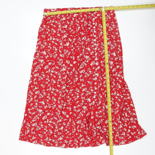 Monsoon Womens Red Floral Midi A-Line Skirt Size M