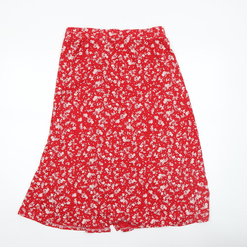 Monsoon Womens Red Floral Midi A-Line Skirt Size M