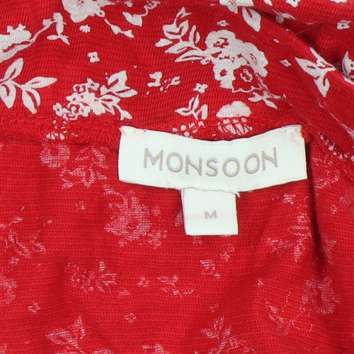 Monsoon Womens Red Floral Midi A-Line Skirt Size M