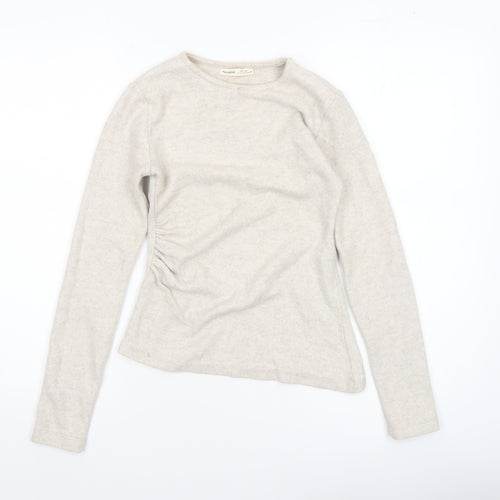 Pull&Bear Women’s Beige Long Sleeve Basic Jersey Top Size 8