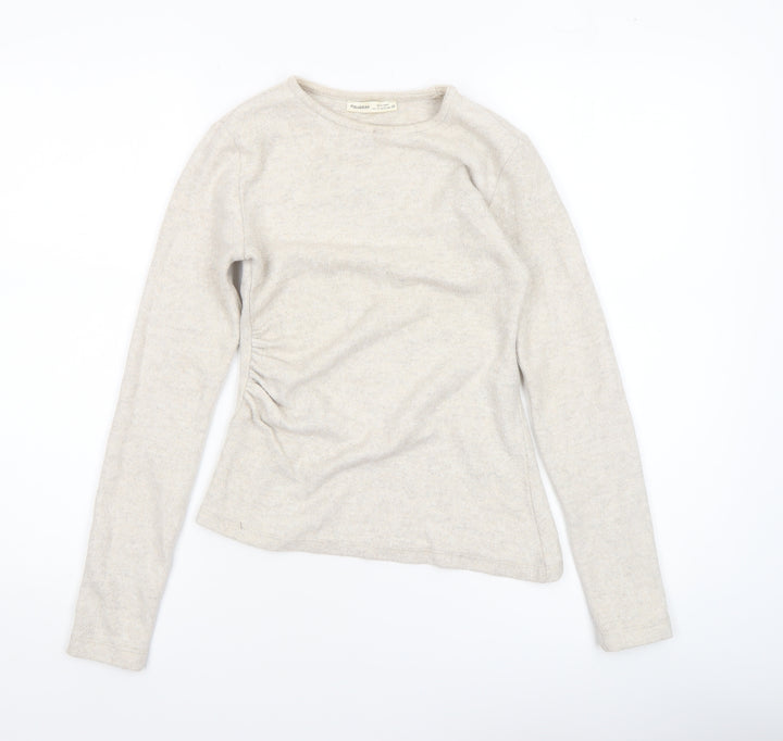 Pull&Bear Women’s Beige Long Sleeve Basic Jersey Top Size 8