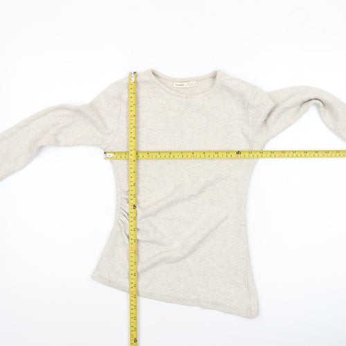 Pull&Bear Women’s Beige Long Sleeve Basic Jersey Top Size 8