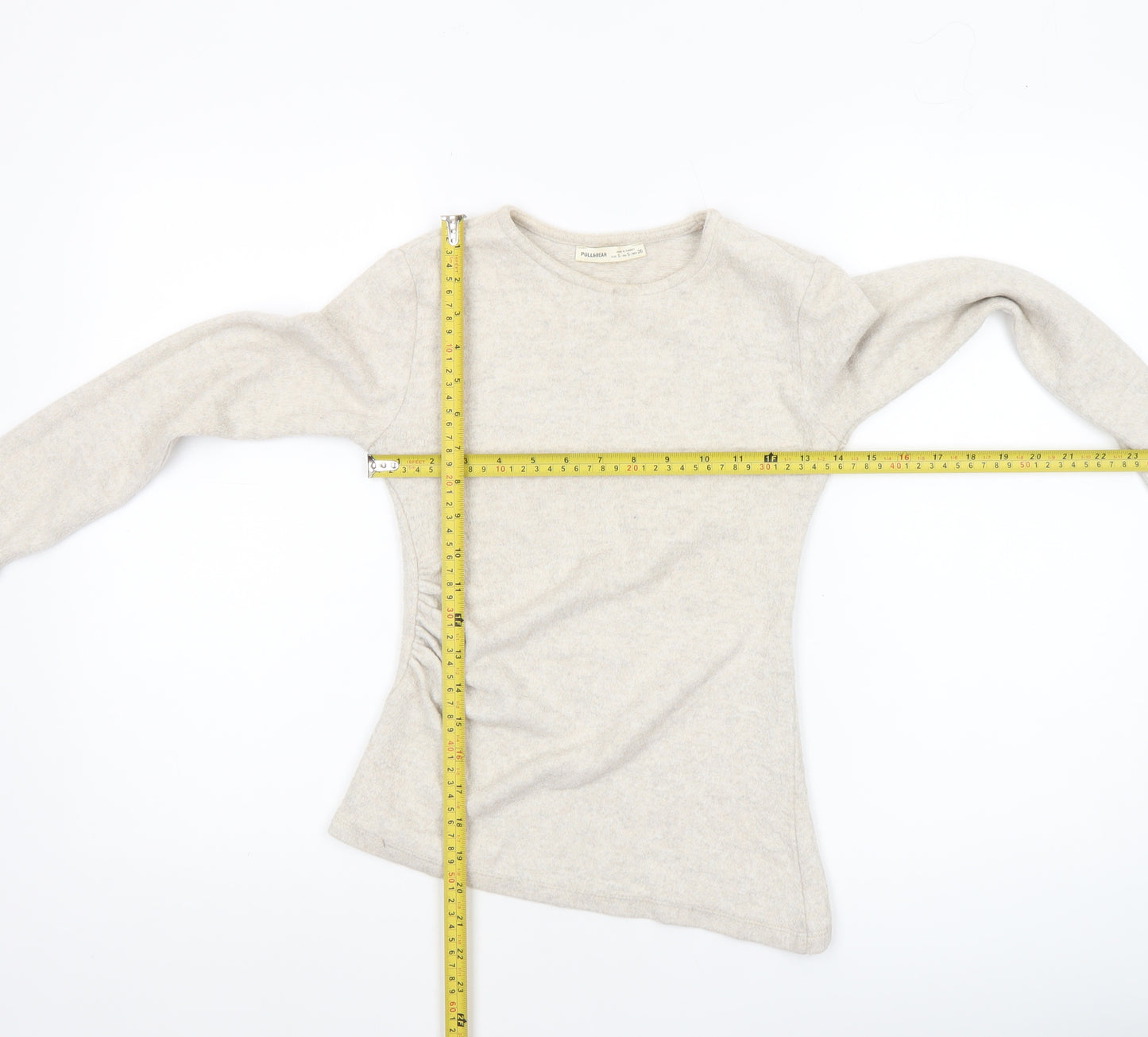 Pull&Bear Women’s Beige Long Sleeve Basic Jersey Top Size 8
