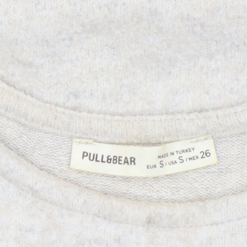 Pull&Bear Women’s Beige Long Sleeve Basic Jersey Top Size 8