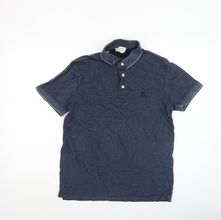 Selected Homme Men's Blue Cotton Polo Shirt Size S Short Sleeve