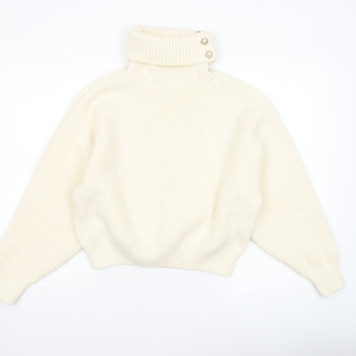 H&M Women Ivory Roll Neck Chunky-Knit Pullover Jumper M