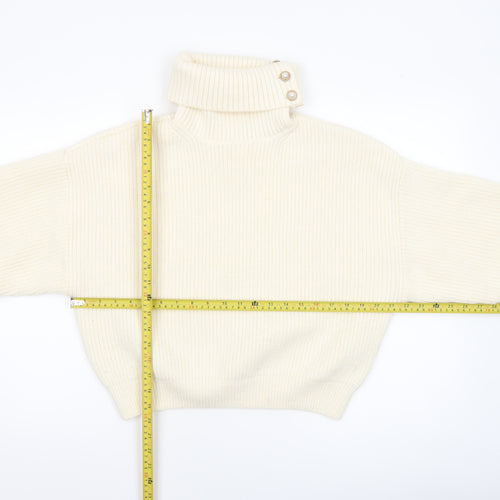 H&M Women Ivory Roll Neck Chunky-Knit Pullover Jumper M