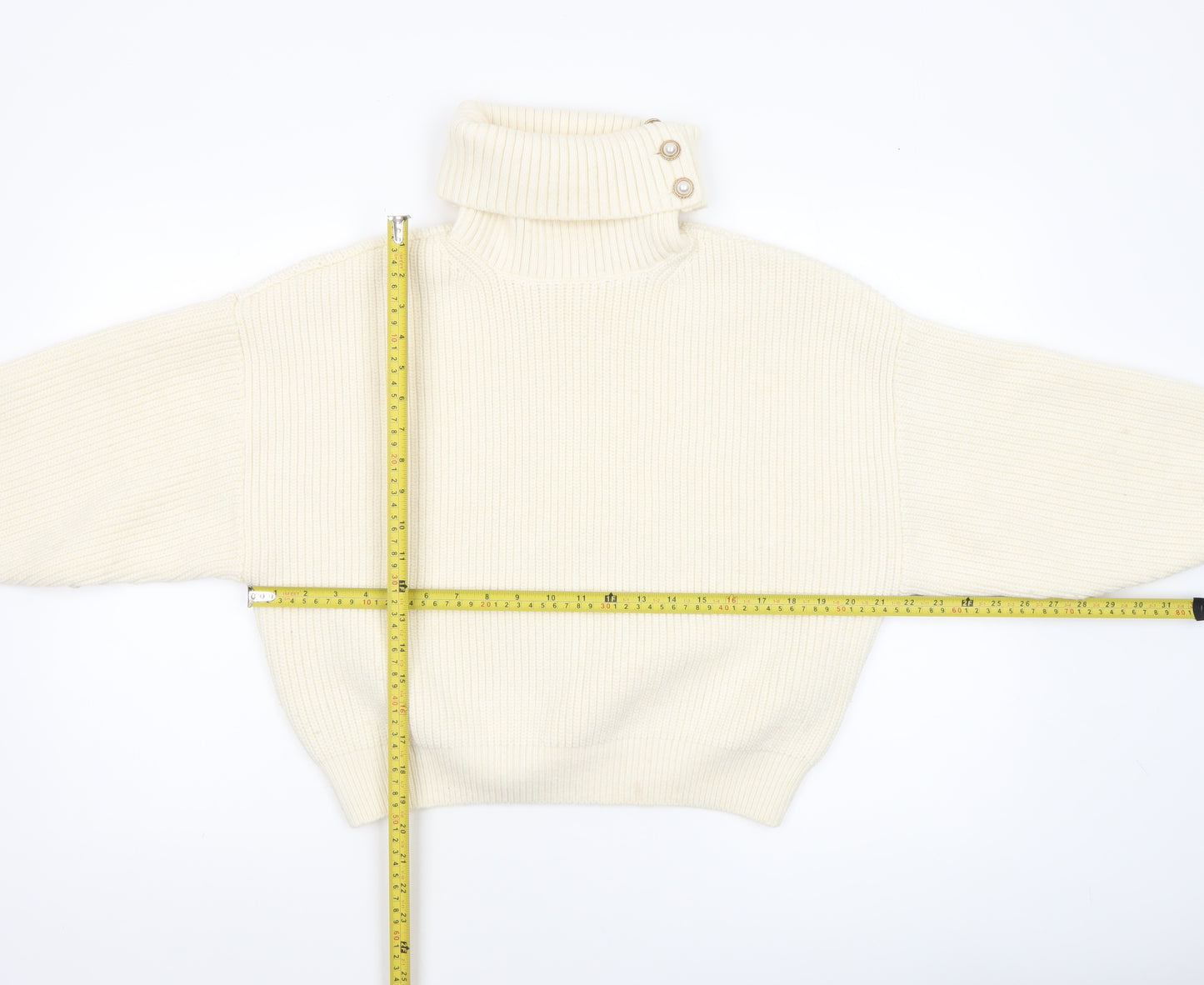 H&M Women Ivory Roll Neck Chunky-Knit Pullover Jumper M