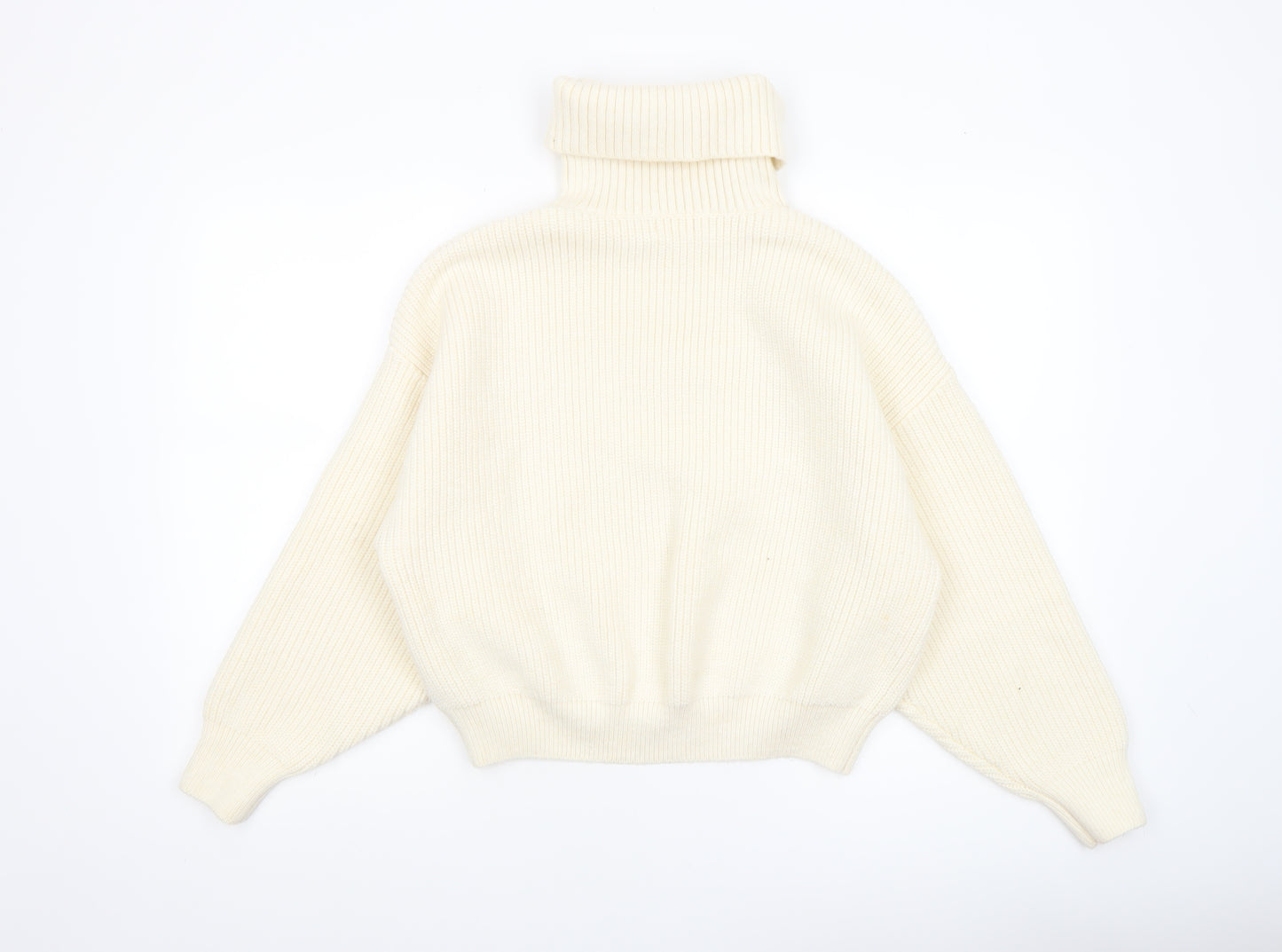 H&M Women Ivory Roll Neck Chunky-Knit Pullover Jumper M
