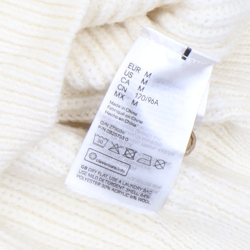 H&M Women Ivory Roll Neck Chunky-Knit Pullover Jumper M