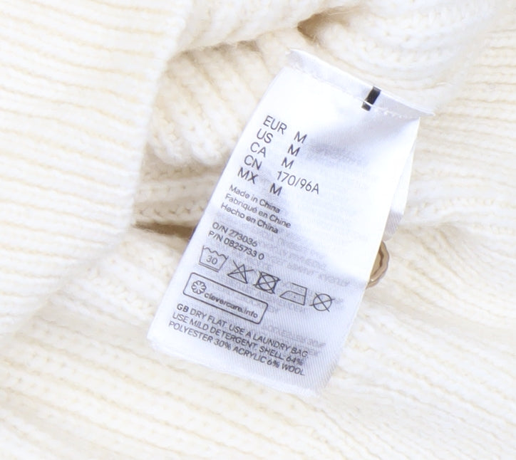 H&M Women Ivory Roll Neck Chunky-Knit Pullover Jumper M