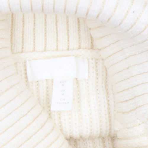 H&M Women Ivory Roll Neck Chunky-Knit Pullover Jumper M