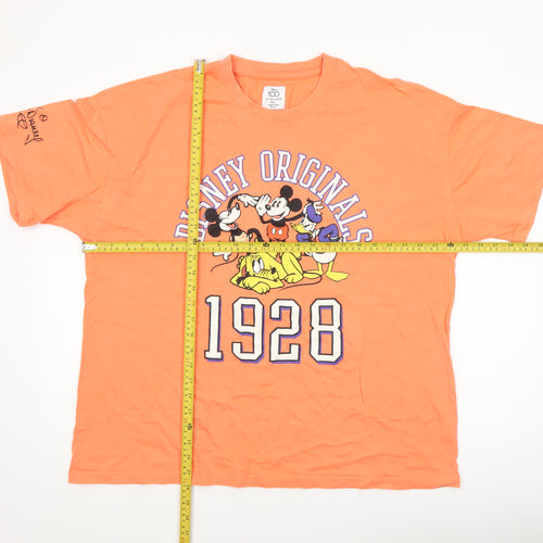 Disney Men’s Orange Mickey Mouse Cartoon Graphic T-Shirt Size L