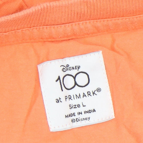 Disney Men’s Orange Mickey Mouse Cartoon Graphic T-Shirt Size L