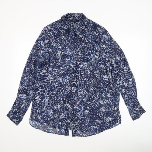 Next Women Blue Animal Print Button-Up Blouse Size 14