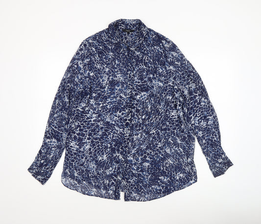 Next Women Blue Animal Print Button-Up Blouse Size 14