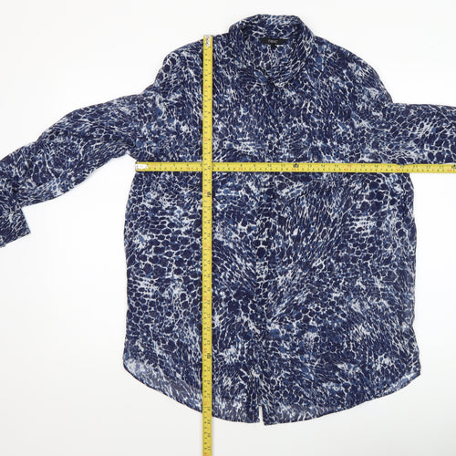 Next Women Blue Animal Print Button-Up Blouse Size 14