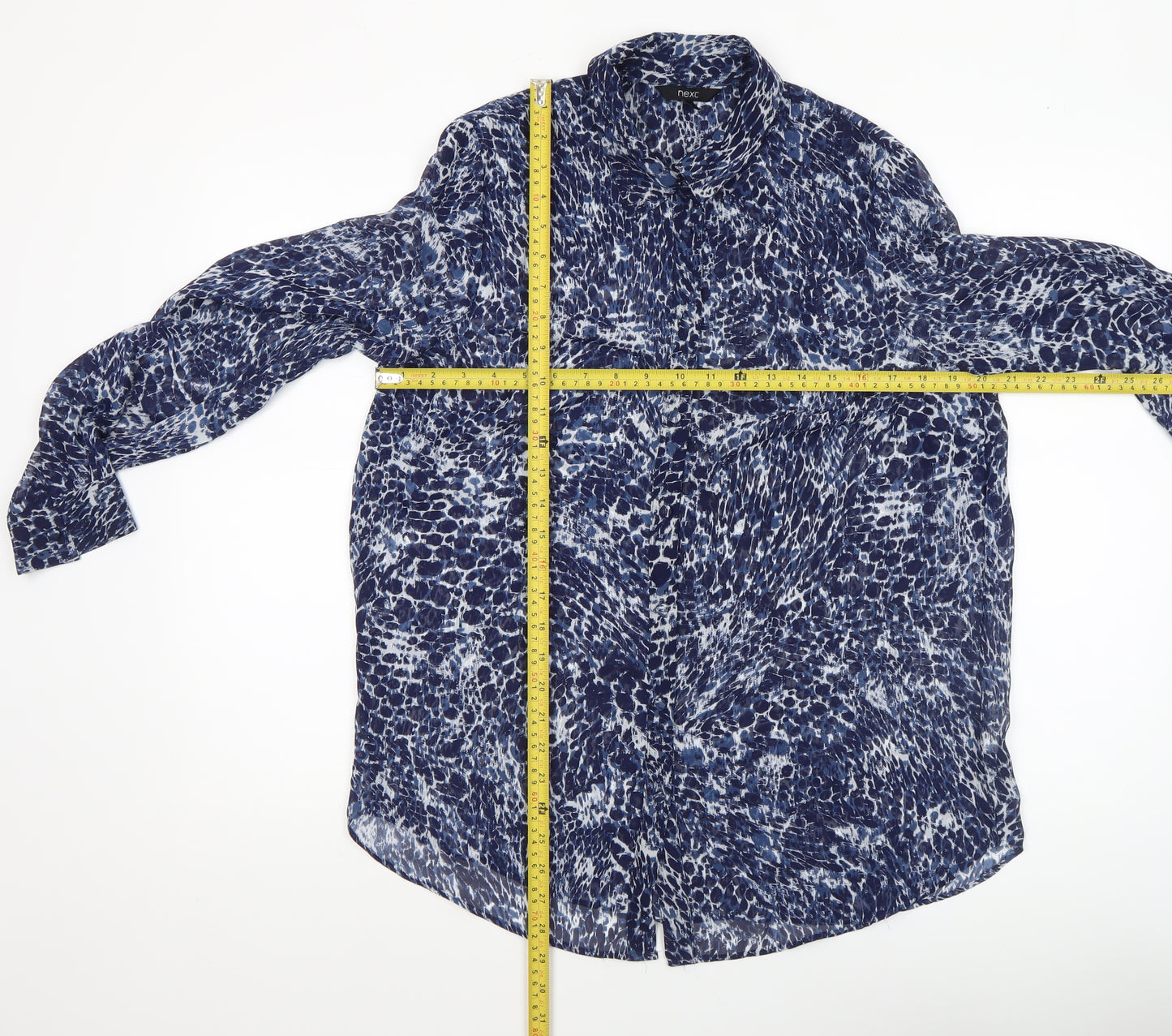 Next Women Blue Animal Print Button-Up Blouse Size 14