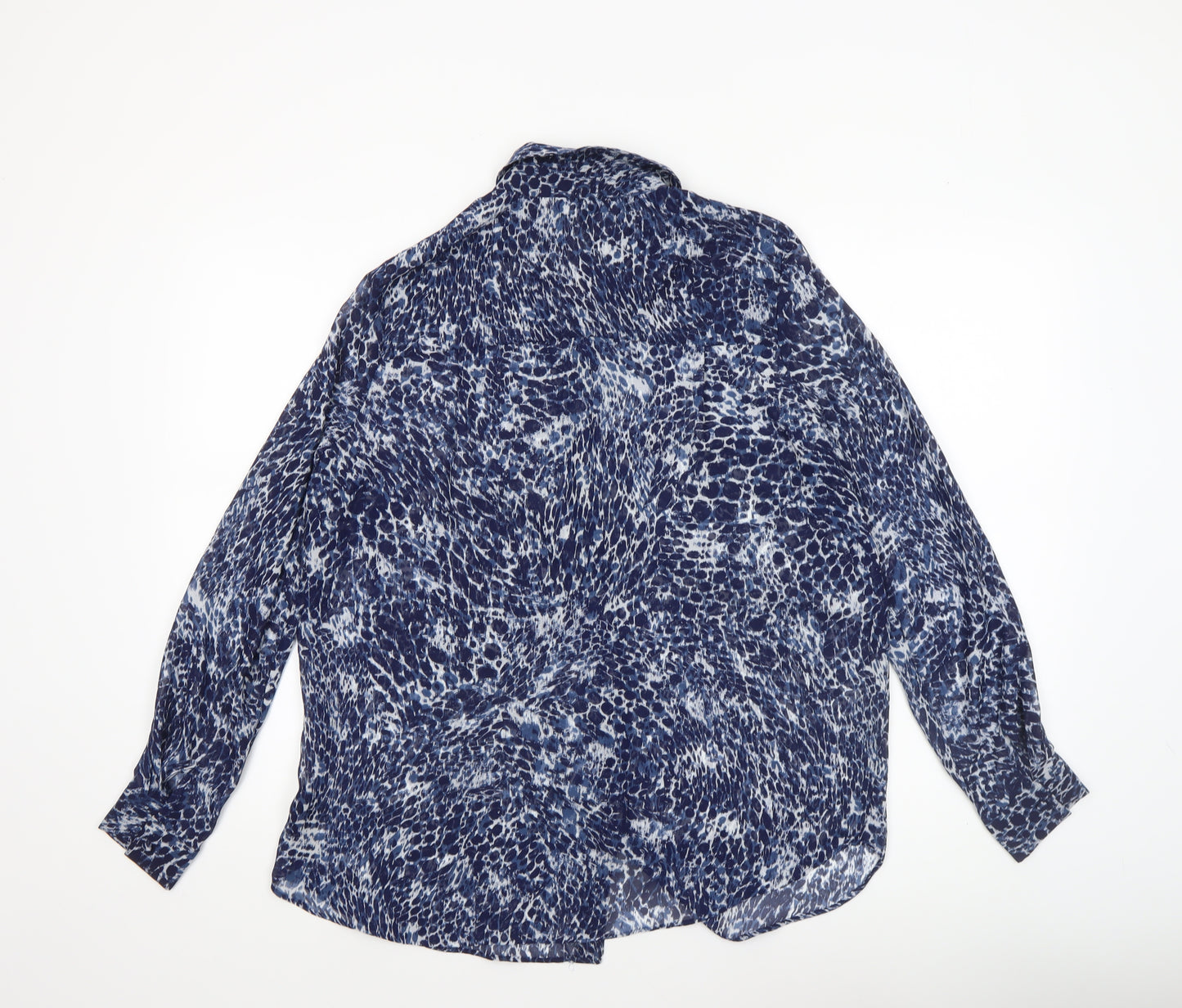 Next Women Blue Animal Print Button-Up Blouse Size 14